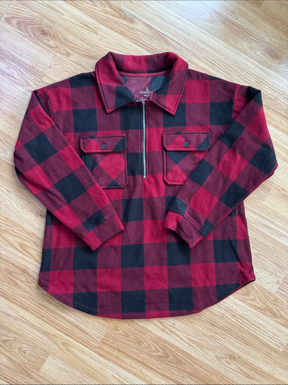 CuddlDuds Red & Black Buffalo Plaid Half-Zip Shirt Jacket 🔅 size S